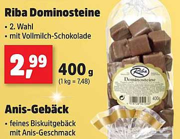 Riba Dominosteine - 2. Wahl mit Vollmilch-Schokolade