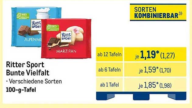 Ritter Sport Bunte Vielfalt 100-g-Tafel - Verschiedene Sorten