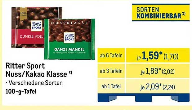 Ritter Sport Nuss/Kakao Klasse - Verschiedene Sorten 100-g-Tafel