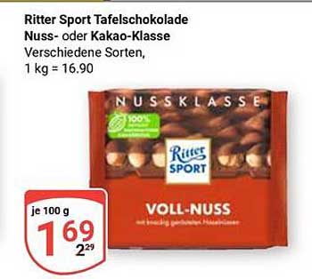 Ritter Sport Tafelschokolade Nuss- oder Kakao-Klasse