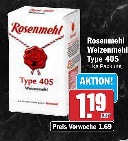 Rosenmehl Weizenmehl Type 405 1 kg Packung