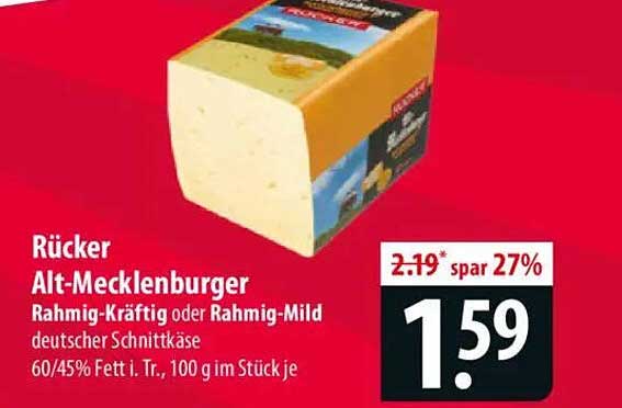 Rücker Alt-Mecklenburgberger Rahmig-Kräftig oder Rahmig-Mild deutscher Schnittkäse