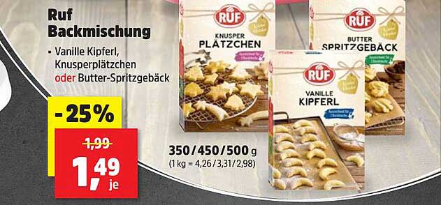 Ruf Backmischung – Vanille Kipferl, Knusperplätzchen oder Butter-Spritzgebäck