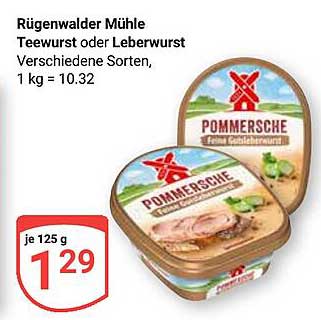 Rügenwalder Mühle Teewurst oder Leberwurst, 125 g