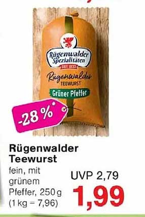 Rügenwalder Teewurst, fein, mit grünem Pfeffer, 250 g