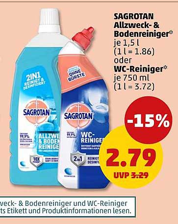 SAGROTAN Allzweck- & Bodenreiniger oder WC-Reiniger -15%
