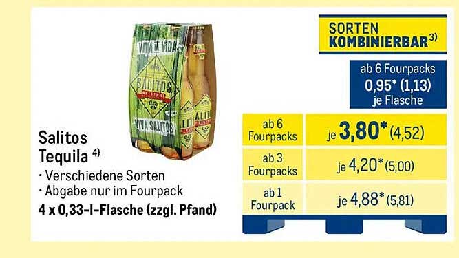 Salitos Tequila – Verschiedene Sorten im praktischen Fourpack