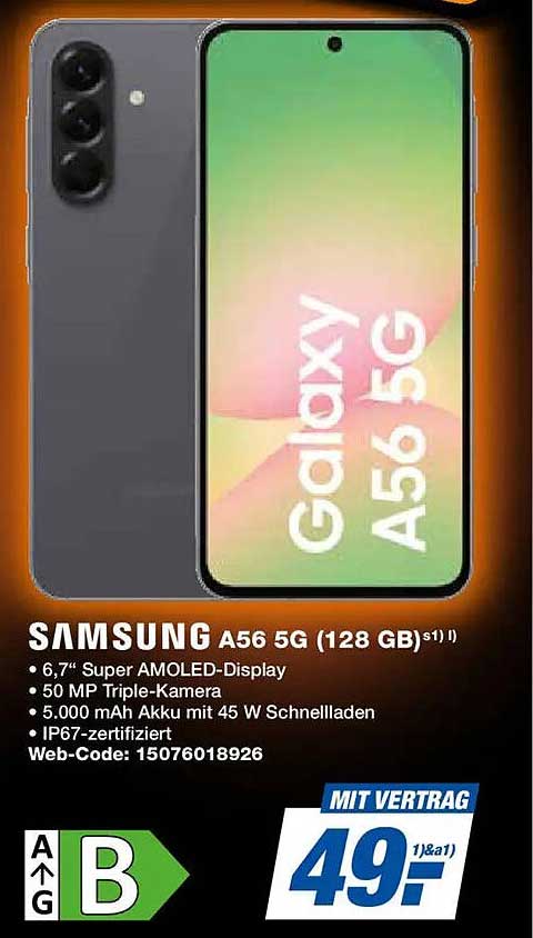 Samsung A56 5G (128 GB) mit Vertrag für nur 49,-
