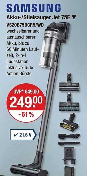 Samsung Akku-/Stielsauger Jet 75E VS20B75BCR5/WD