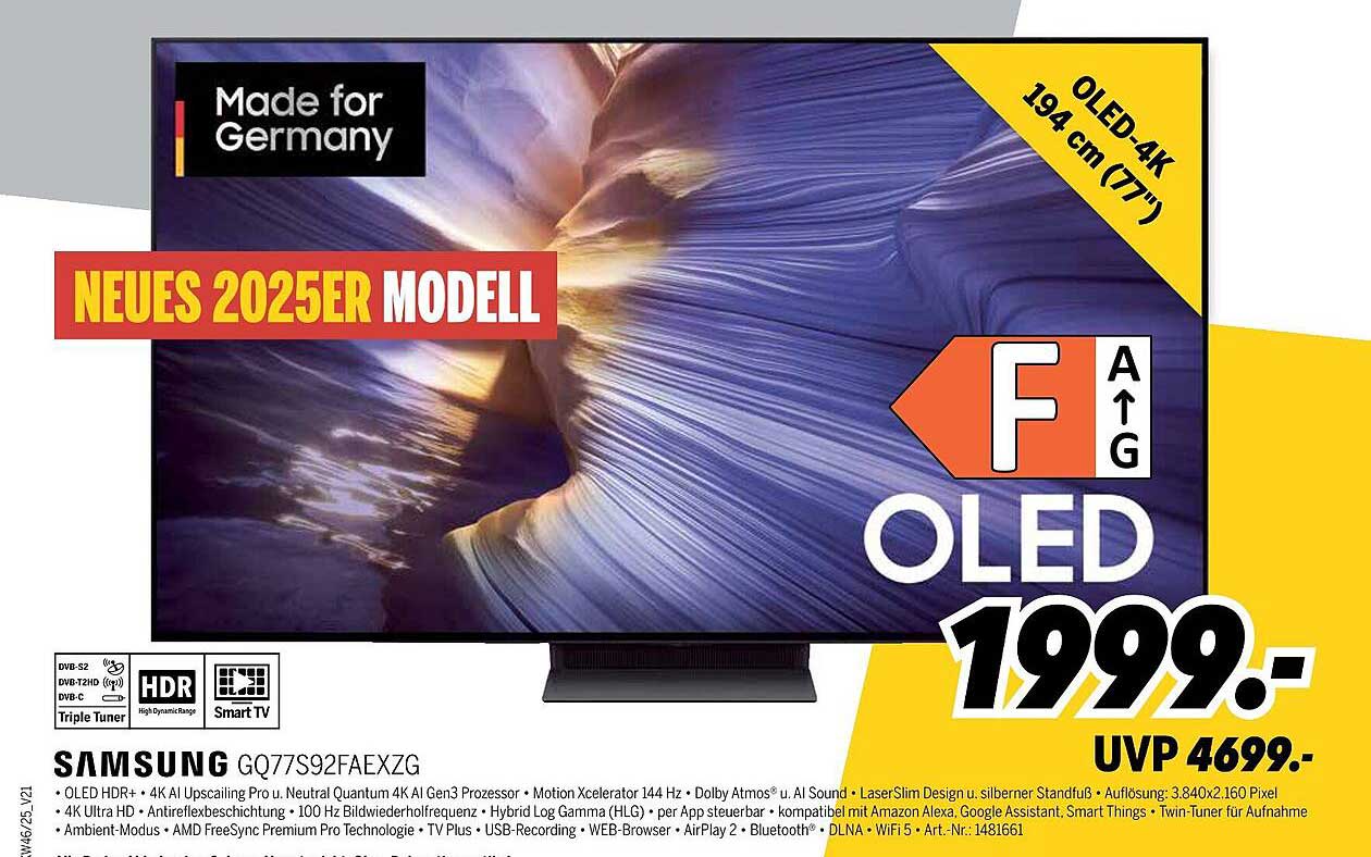 Samsung GQ77S92FAEXZG OLED 4K Fernseher, 194 cm (77 Zoll)