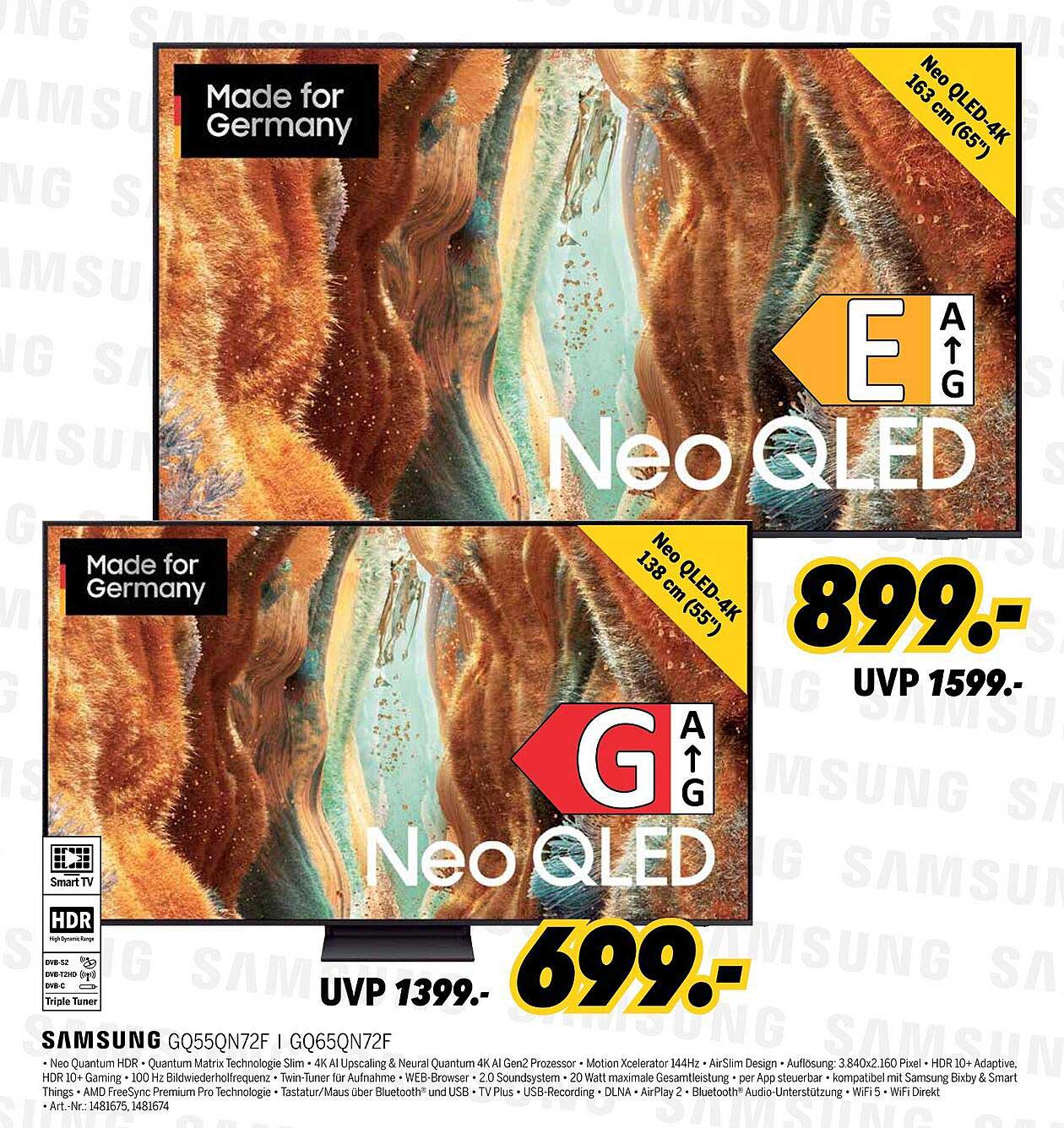 Samsung Neo QLED 4K Fernseher 138 cm (55 Zoll) GQ650QN72F für nur 699,-