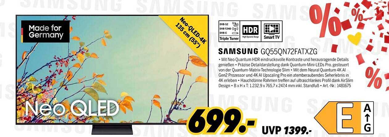 Samsung Neo QLED 4K Fernseher GQ55QN72FATXZG 135 cm (55 Zoll)