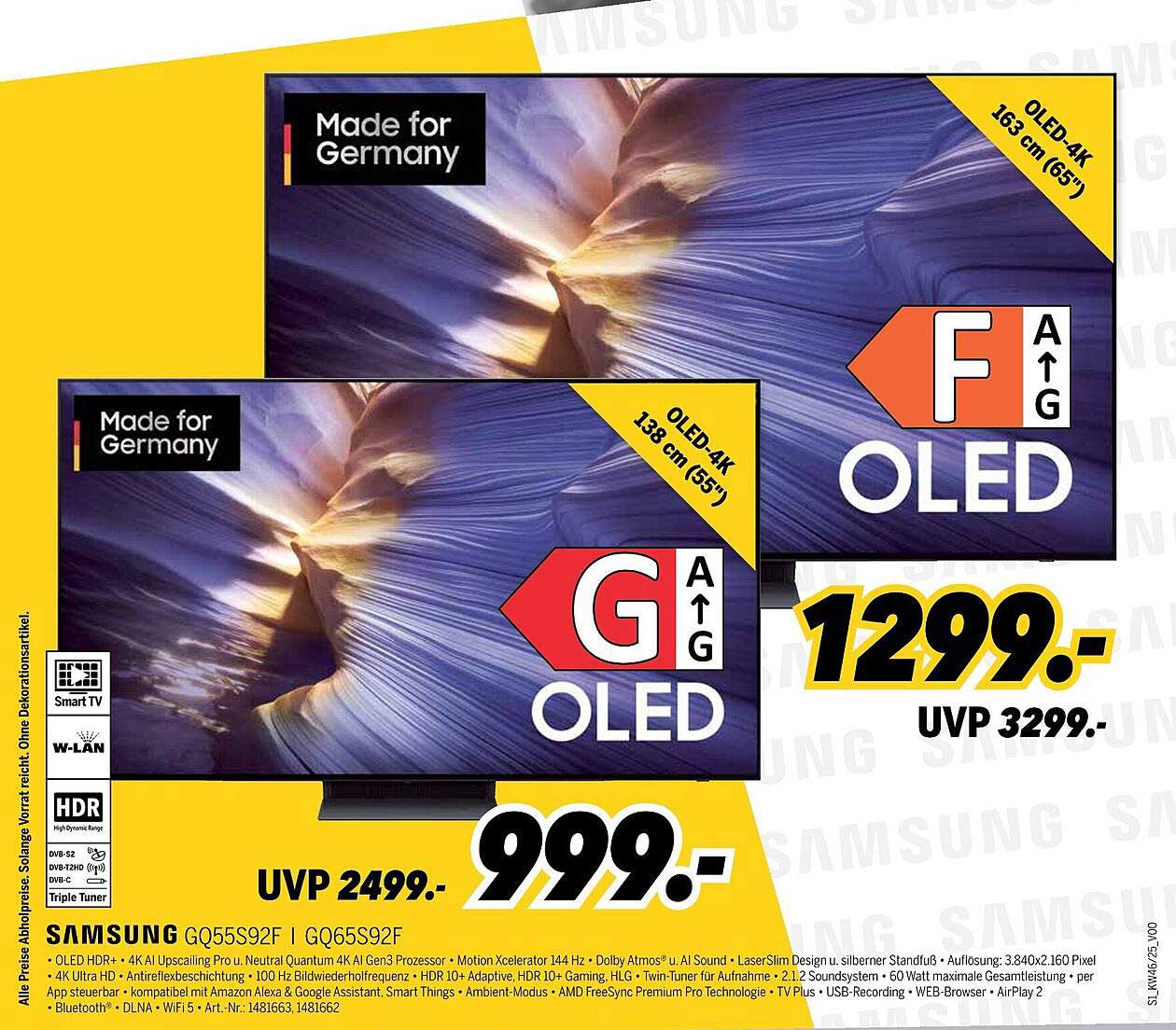 Samsung OLED 4K Fernseher 138 cm (55") und 163 cm (65")
