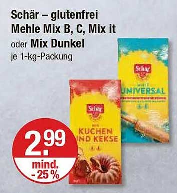 Schär - glutenfrei Mehle Mix B, C, Mix it oder Mix Dunkel je 1-kg-Packung