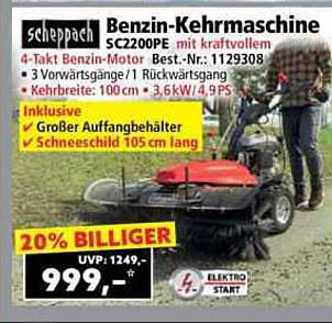 Scheppach Benzin-Kehrmaschine SC2200PE mit leistungsstarkem 4-Takt Motor