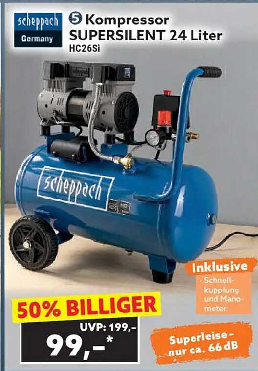 Scheppach Kompressor SUPERSILENT 24 Liter HC26Si