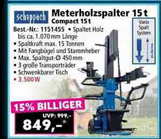 Scheppach Meterholzspalter 15 t Compact 15t