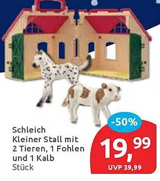 Schleich Kleiner Stall mit 2 Tieren, 1 Fohlen und 1 Kalb