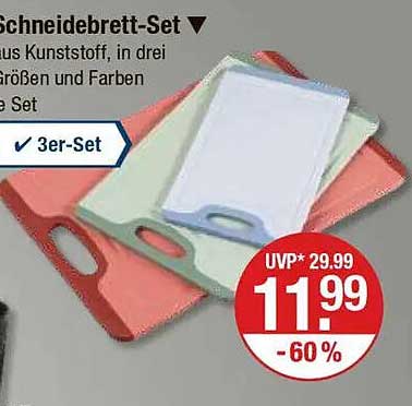 Schneidebrett-Set aus Kunststoff, in drei Größen und Farben - 3er-Set