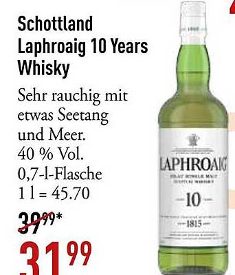 Schottland Laphroaig 10 Years Whisky