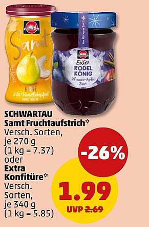 SCHWARTAUA Samt Fruchtaufstrich und Extra Konfitüre - Verschiedene Sorten