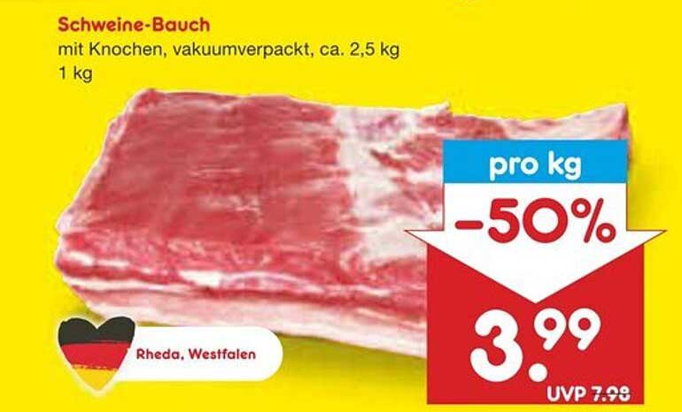 Schweine-Bauch mit Knochen, vakuumverpackt, ca. 2,5 kg