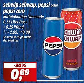 schwip schwap, pepsi oder pepsi zero 0,33 Liter Dose
