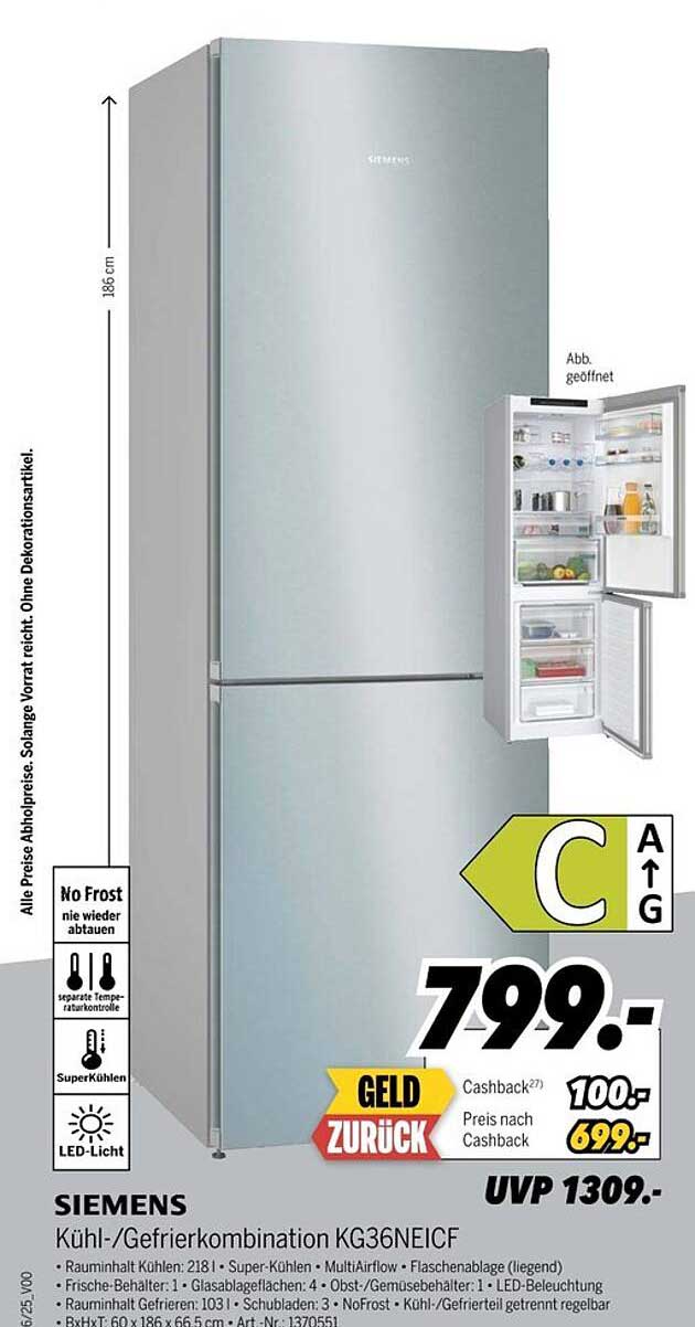 SIEMENS Kühl-/Gefrierkombination KG36NEICF
