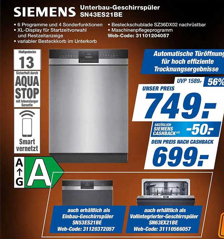 SIEMENS Unterbau-Geschirrspüler SN43ES21BE