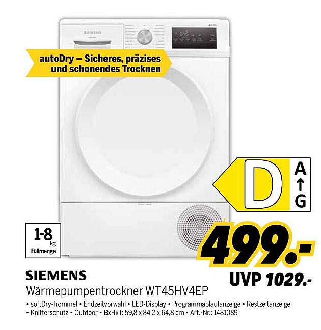 SIEMENS Wärmepumpentrockner WT45HV4EP