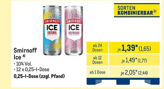 Smirnoff Ice 0,25 l Dose - Original & Raspberry
