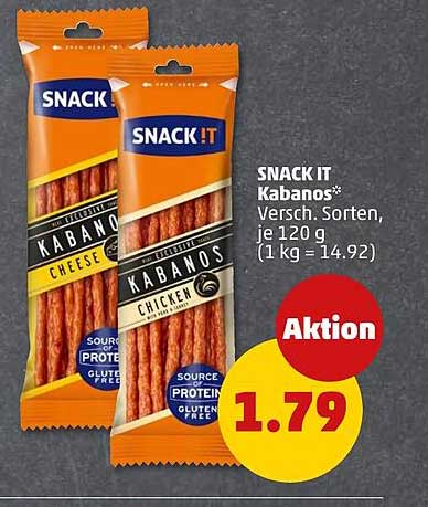 SNACK IT Kabanos* Versch. Sorten, je 120 g (1 kg = 14.92)