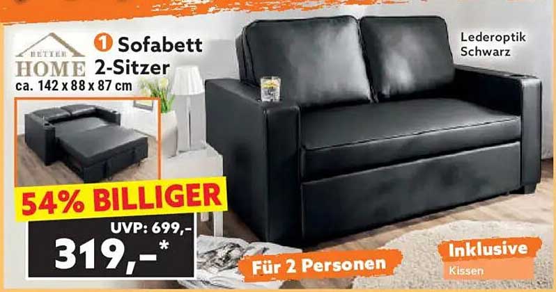 Sofabett 2-Sitzer in Lederoptik Schwarz
