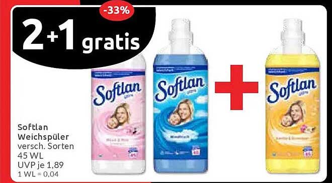 Softlan Weichspüler 45 WL – 2 + 1 gratis