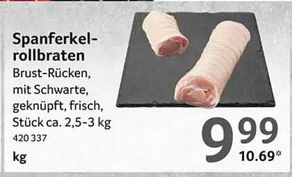 Spanferkelrollbraten – Brust-Rücken, mit Schwarte, frisch, Stück ca. 2,5-3 kg
