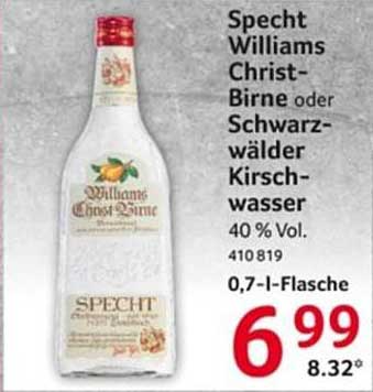Specht Williams Christ-Birne oder Schwarzwälder Kirschwasser 0,7 l-Flasche