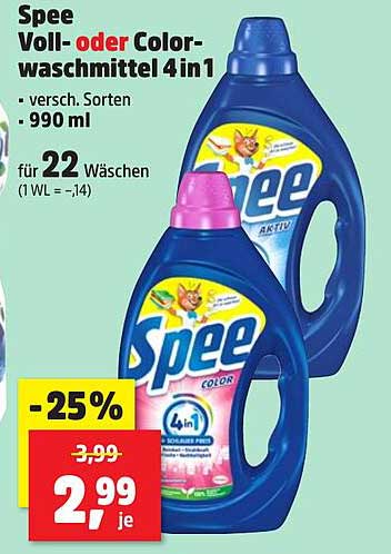 Spee Voll- oder Colorwaschmittel 4 in 1 - 990 ml