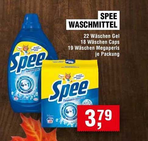 SPEE WASCHMITTEL - 22 Wäschen Gel, 18 Wäschen Caps, 19 Wäschen Megaperls je Packung