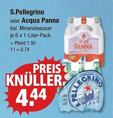 S.Pellegrino oder Acqua Panna ital. Mineralwasser je 6 x 1-Liter-Pack