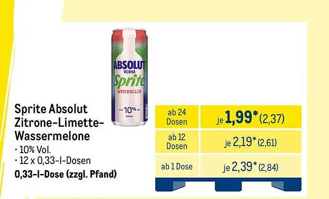 Sprite Absolut Zitrone-Limette-Wassermelone - 0,33 l Dose