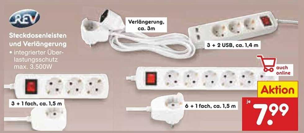 Steckdosenleisten und Verlängerung mit integriertem Überlastungsschutz
