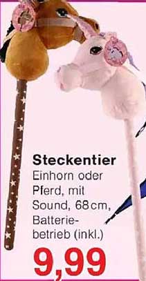 Stecktier Einhorn oder Pferd, mit Sound, 68cm, inkl. Batteriebetrieb