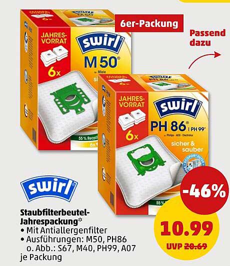 swirl Staubfilterbeutel Jahrespackung - 6er-Packung mit Antiallergenfilter