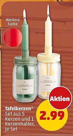 Tafelkergen Set aus 5 Kerzen und 1 Kerzenhalter, je Set