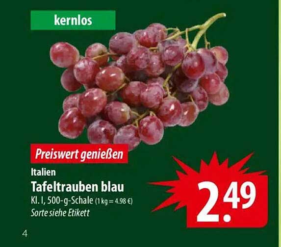 Tafeltrauben blau, 500-g-Schale aus Italien