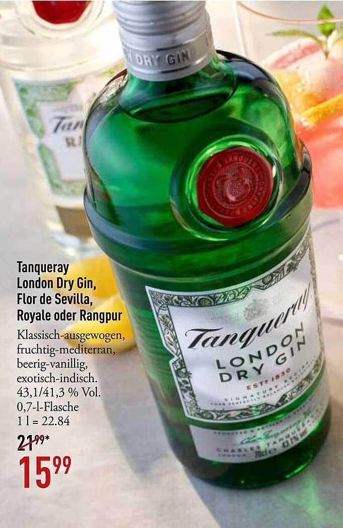 Tanqueray London Dry Gin, Flor de Sevilla, Royale oder Rangpur