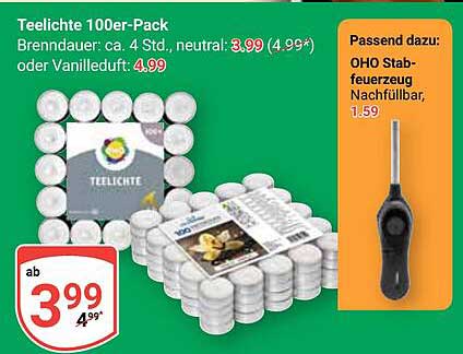 Teelichte 100er-Pack - Brenndauer: ca. 4 Std.