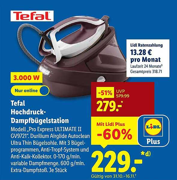 Tefal Hochdruck-Dampfbügelstation Modell »Pro Express ULTIMATE II GV9721«