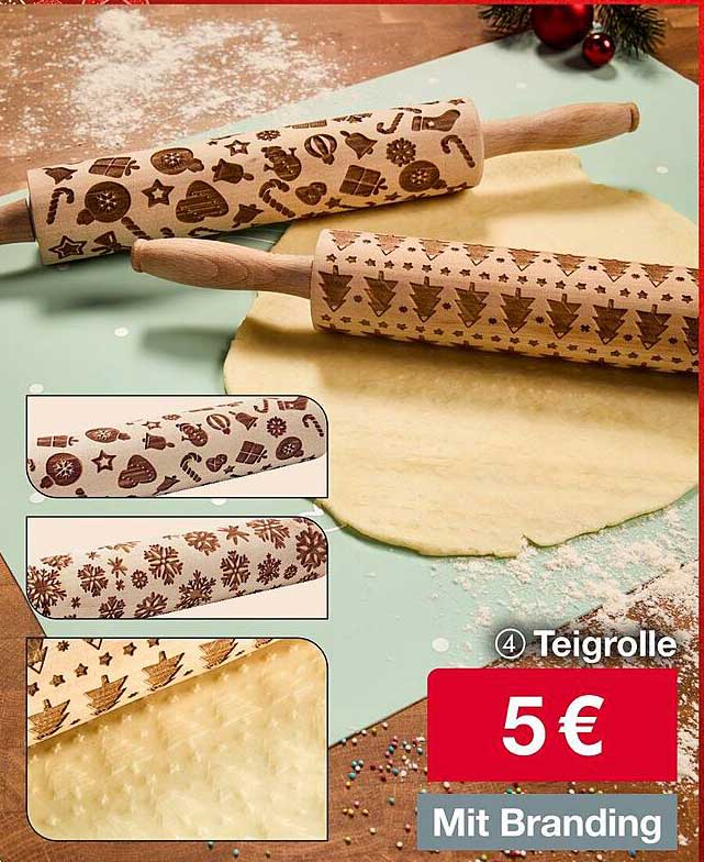 Teigrolle mit Weihnachtsmotiven