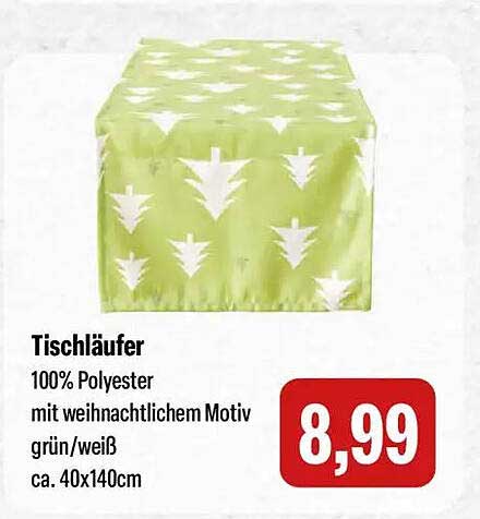 Tischläufer 100% Polyester mit weihnachtlichem Motiv in grün/weiß
